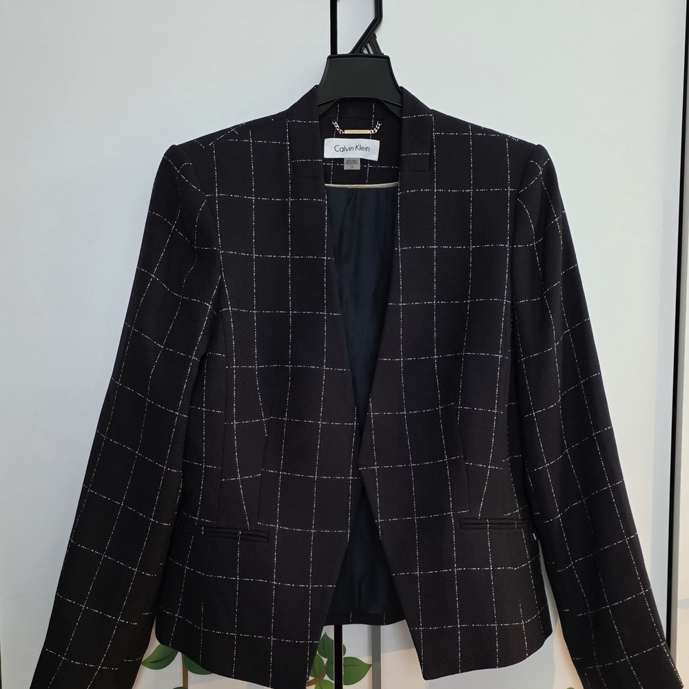 Calvin Klein Women's Black Windowpane Blazer